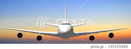 Passenger jet plane flying in the air - 3D illustration 135255560