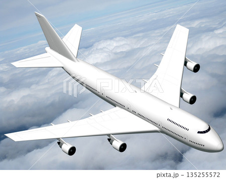 Passenger jet plane flying in the air - 3D illustration 135255572