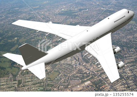 Passenger jet plane flying in the air - 3D illustration 135255574