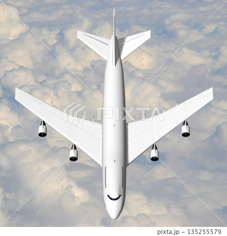 Passenger jet plane flying in the air - 3D illustration 135255579