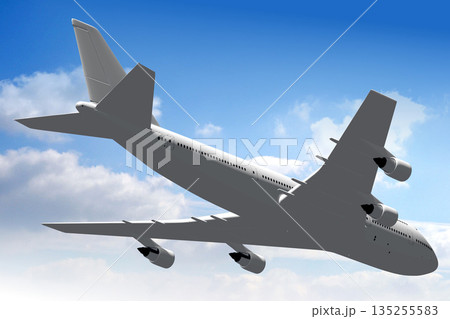 Passenger jet plane flying in the air - 3D illustration Passenger jet plane flying in the air - 3D illustration 135255583