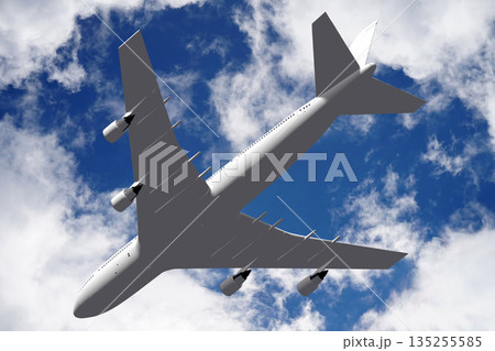 Passenger jet plane flying in the air - 3D illustration 135255585