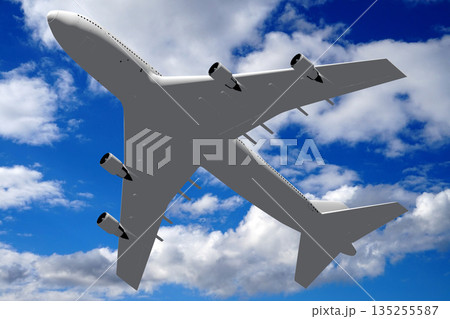 Passenger jet plane flying in the air - 3D illustration 135255587