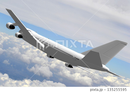 Passenger jet plane flying in the air - 3D illustration Passenger jet plane flying in the air - 3D illustration 135255595