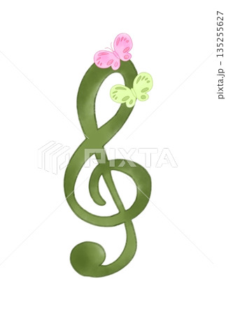 蝶々の付いた音符 135255627