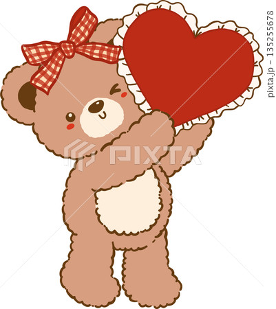 Coquette Teddy Bear Holding Heart Ruffled Hand Drawn Coquette Teddy Bear Holding Heart Ruffled Hand Drawn 135255678