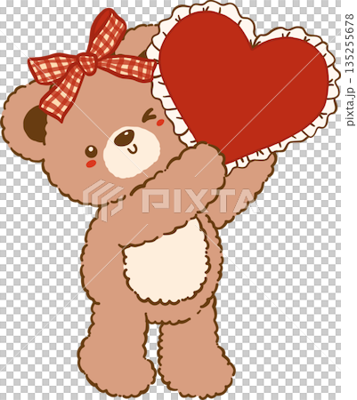 Coquette Teddy Bear Holding Heart Ruffled Hand Drawn Coquette Teddy Bear Holding Heart Ruffled Hand Drawn 135255678