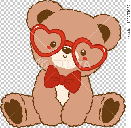 Valentine Teddy Bear wears Heart Glasses and Bow Tie Hand Drawn Valentine Teddy Bear wears Heart Glasses and Bow Tie Hand Drawn 135255687