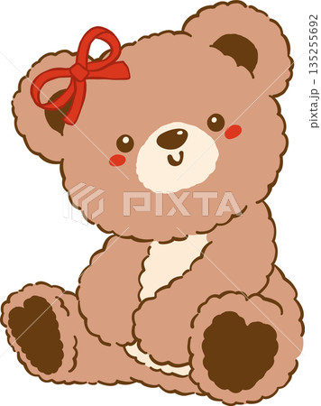 Valentine Teddy Bear Girl wears Bow Hand Drawn Valentine Teddy Bear Girl wears Bow Hand Drawn 135255692