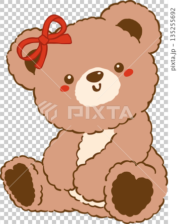 Valentine Teddy Bear Girl wears Bow Hand Drawn Valentine Teddy Bear Girl wears Bow Hand Drawn 135255692