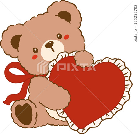 Valentine Teddy Bear Boy Hugging Heart Ruffle Hand Drawn Valentine Teddy Bear Boy Hugging Heart Ruffle Hand Drawn 135255702