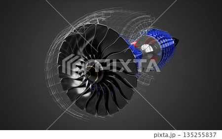 Jet engine inside - on grey background - 3D illustration Jet engine inside - on grey background - 3D illustration 135255837
