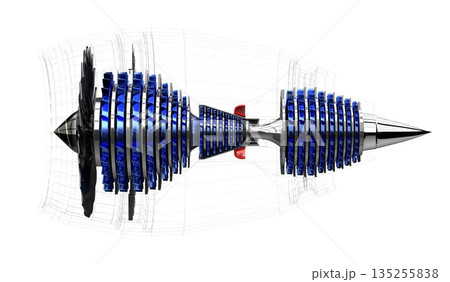 Jet engine inside - on white background - 3D illustration 135255838