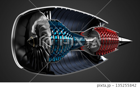 Jet engine inside - on grey background - 3D illustration Jet engine inside - on grey background - 3D illustration 135255842