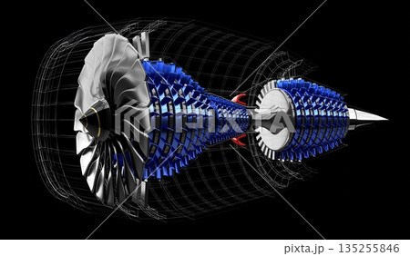 Jet engine inside - on black background - 3D illustration Jet engine inside - on black background - 3D illustration 135255846