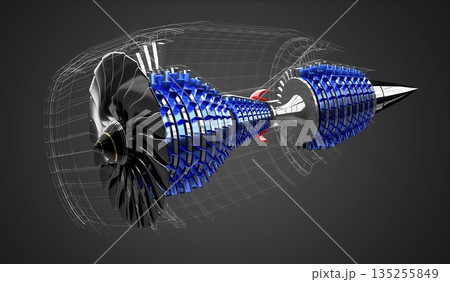 Jet engine inside - on grey background - 3D illustration Jet engine inside - on grey background - 3D illustration 135255849