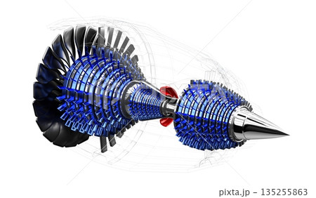 Jet engine inside - on white background - 3D illustration Jet engine inside - on white background - 3D illustration 135255863