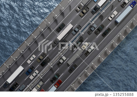 Cars on a highway - 3D illustration 135255888