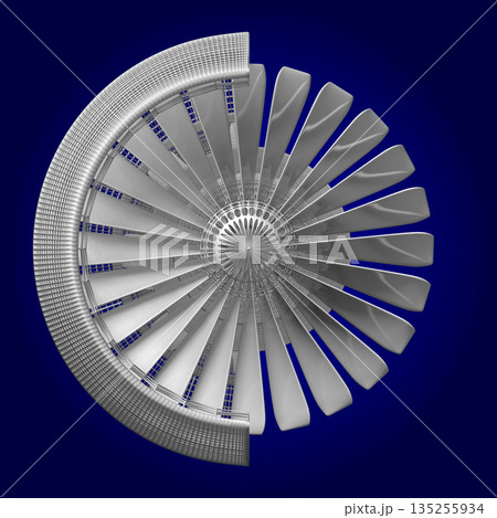 Cross section of jet engine isolated on blue background Cross section of jet engine isolated on blue background 135255934