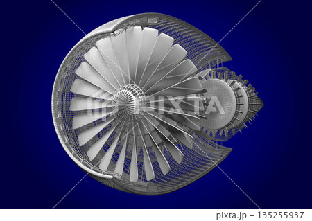 Cross section of jet engine isolated on blue background Cross section of jet engine isolated on blue background 135255937