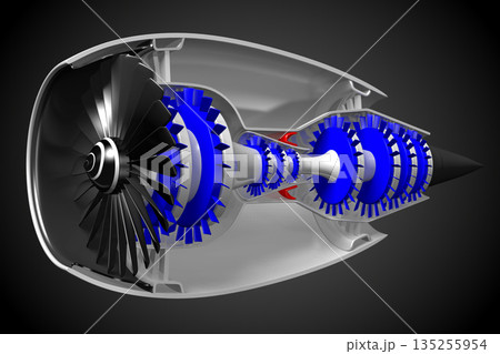 Cross section of jet engine isolated on black...のイラスト素材 [135255954] - PIXTA