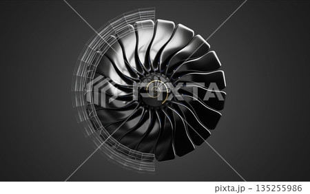 Jet engine on grey background - 3D illustrationのイラスト素材 [135255986] - PIXTA