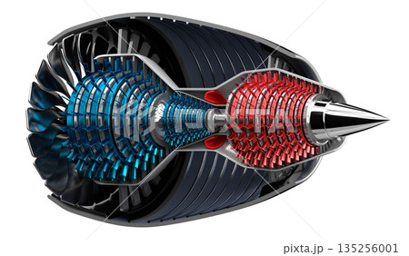 Jet engine inside - on white background - 3D illustration 135256001