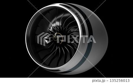 Jet engine isolated on black background - 3D illustration 135256013
