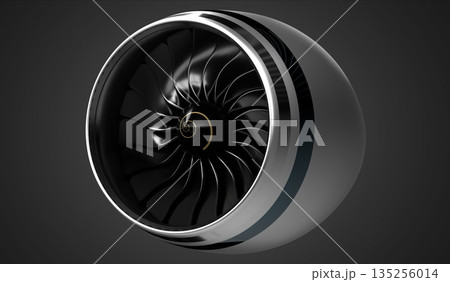 Jet engine isolated on grey background - 3D illustration 135256014