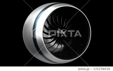 Jet engine isolated on black background - 3D illustration Jet engine isolated on black background - 3D illustration 135256016