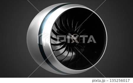 Jet engine isolated on grey background - 3D illustration 135256017