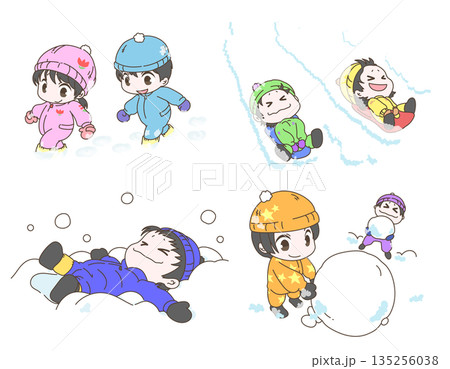 雪遊びをする子どもたち 雪遊びをする子どもたち 135256038