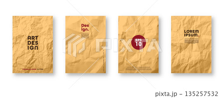 Colorful yellow crumpled recycled paper texture. Rough grunge old kraft wrapping paper background. Vintage blank packaging sheet. Vector illustration Colorful yellow crumpled recycled paper texture. Rough grunge old kraft wrapping paper background. Vintage blank packaging sheet. Vector illustration 135257532