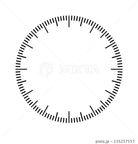 Mechanical clock face, bezel. Watch dial with minute and hour marks. Timer or stopwatch element. Blank measuring circle scale with divisions. Vector illustration Mechanical clock face, bezel. Watch dial with minute and hour marks. Timer or stopwatch element. Blank measuring circle scale with divisions. Vector illustration 135257557