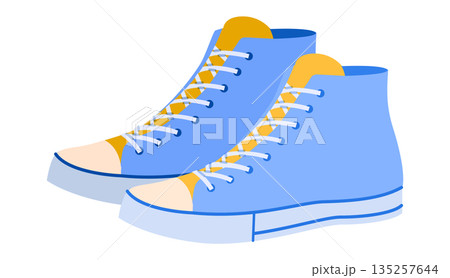 High top canvas sneakers shoe flat pair. Comfortable canvas footwear for city walk, creative job, relaxed everyday style 135257644