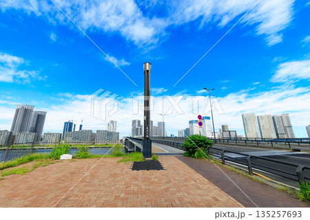 東京　江東区　環二通り沿いの都市風景（豊洲大橋付近） 135257693