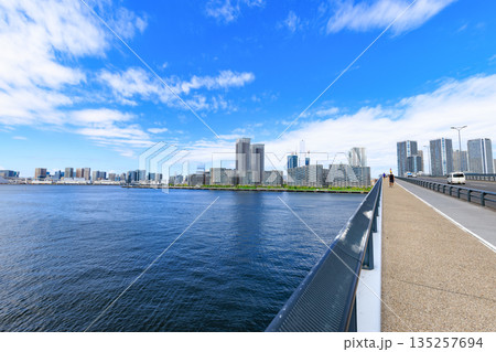 東京　江東区　環二通り沿いの都市風景（豊洲大橋付近） 135257694