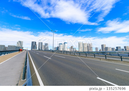 東京 江東区 環二通り沿いの都市風景(豊洲大橋付近) 東京 江東区 環二通り沿いの都市風景(豊洲大橋付近) 135257696
