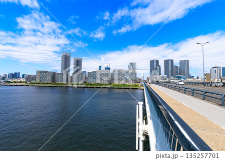 東京　江東区　環二通り沿いの都市風景（豊洲大橋付近） 135257701