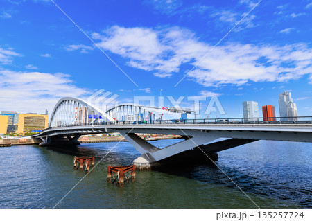 東京 中央区 環二通り沿いの都市風景(築地大橋付近) 東京 中央区 環二通り沿いの都市風景(築地大橋付近) 135257724