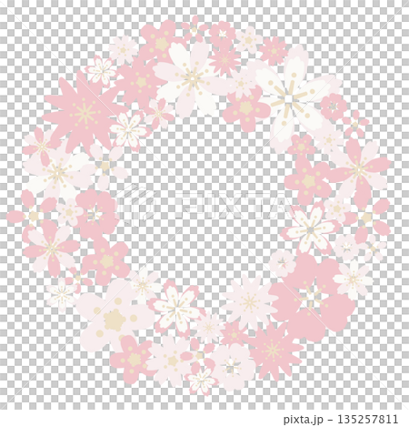 やさしいペーパークラフト風 ピンクと白の花のリース(主線なし・ベクター) やさしいペーパークラフト風 ピンクと白の花のリース(主線なし・ベクター) 135257811