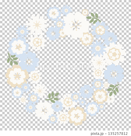 Easy papercraft style light blue and white flower wreath (no main lines, vector) Easy papercraft style light blue and white flower wreath (no main lines, vector) 135257812