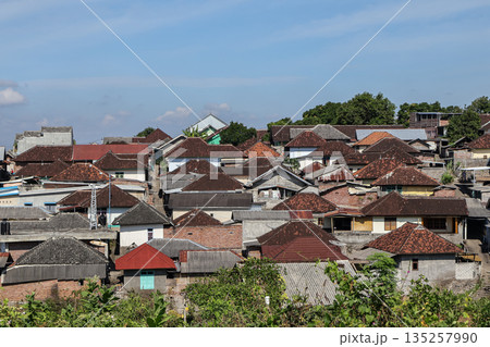 Overhead View of a Dense Village with Varied Roofs Under Clear Sky During Daytime in Natural Light for Travel Concept 135257990