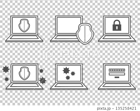 Laptop icon illustration set, password entry, lock, antivirus, etc. Laptop icon illustration set, password entry, lock, antivirus, etc. 135258421