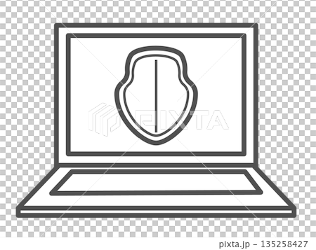 ノートパソコンを守っている盾のアイコンイラスト 135258427