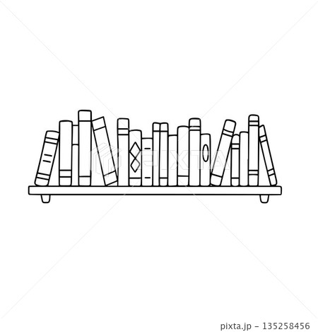Books are neatly arranged on a single shelf Perfect for educational, literary, or organizational concepts. Books are neatly arranged on a single shelf Perfect for educational, literary, or organizational concepts. 135258456