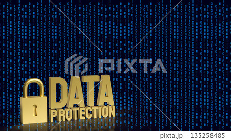 Golden Data Protection Padlock for Digital Cybersecurity Concept 3d render. 135258485