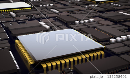 Advanced Microchip and Integrated Circuit Technology Background 3d render. 135258491