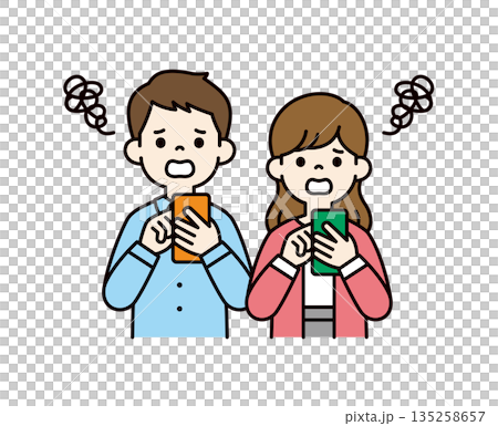 智慧型手機故障,一組20多歲和30多歲男女的向量插圖素材(彩色) 智慧型手機故障,一組20多歲和30多歲男女的向量插圖素材(彩色) 135258657