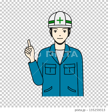 作業服とヘルメットで真剣に指差し確認をする男性作業員 135259313
